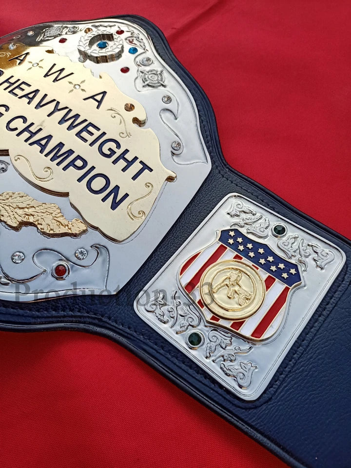 AWA WORLD HEAVYWEIGHT WRESTLING CHAMPION BELT 4MM ZINC 2 LAYER $ DUAL PLATED