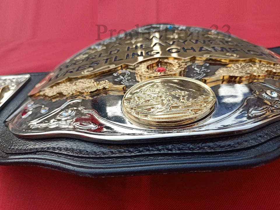 AWA WORLD HEAVYWEIGHT WRESTLING CHAMPION BELT 4MM ZINC 2 LAYER $ DUAL PLATED