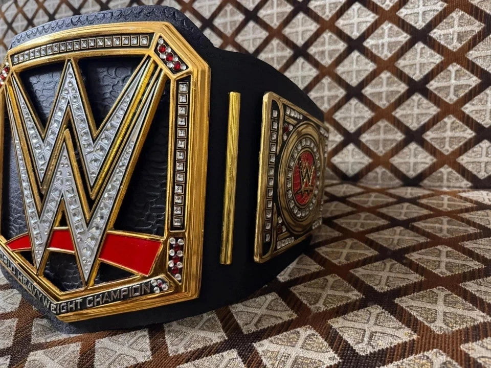 WORLD HEAVYWEIGHT UNIVERSAL CHAMPIONSHIP TITLE BRASS BELT BLACK ADULT SIZE 4MM ZINC