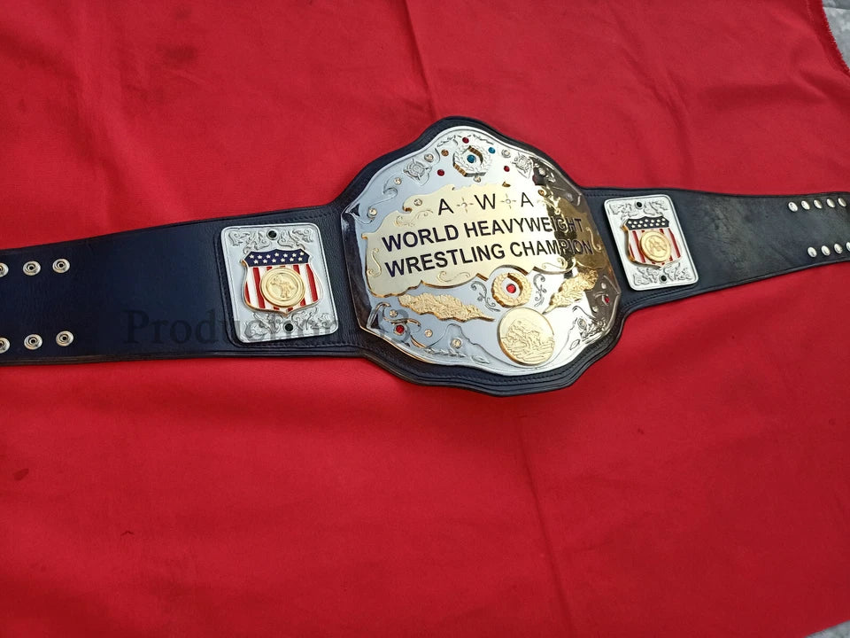 AWA WORLD HEAVYWEIGHT WRESTLING CHAMPION BELT 4MM ZINC 2 LAYER $ DUAL PLATED