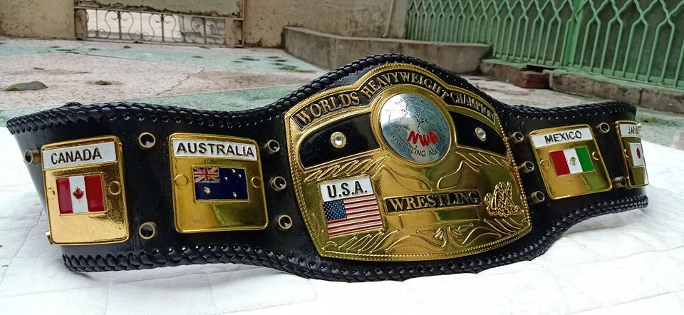 NWA DOM GLOBE WORLDS HEAVYWEIGHT CHAMPION WRESTLING BELT 4MM IN ZINC