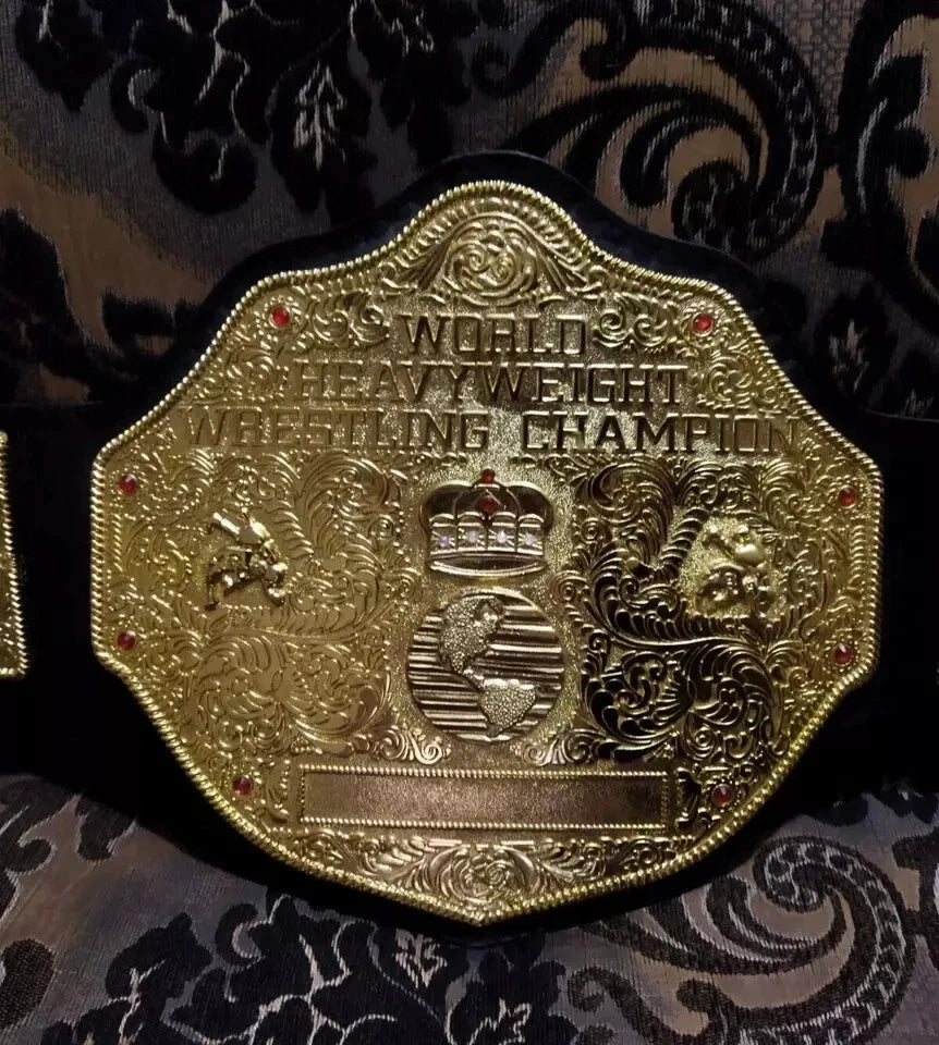BIG GOLD World Heavyweight Championship Replica Tittle Belt Adult 4MM die-casted Black - Genuine Leather - Free Shipping