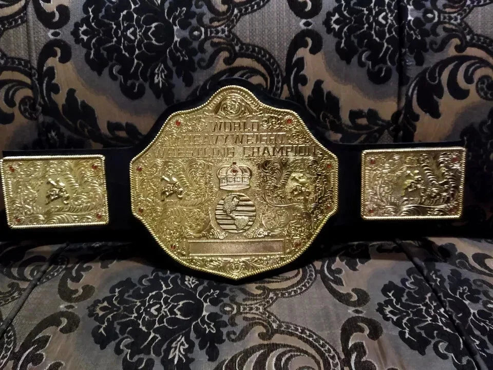 BIG GOLD World Heavyweight Championship Replica Tittle Belt Adult 4MM die-casted Black - Genuine Leather - Free Shipping