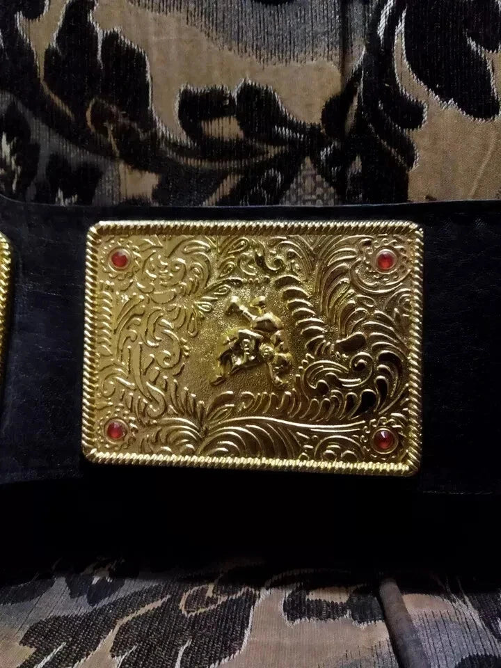 BIG GOLD World Heavyweight Championship Replica Tittle Belt Adult 4MM die-casted Black - Genuine Leather - Free Shipping