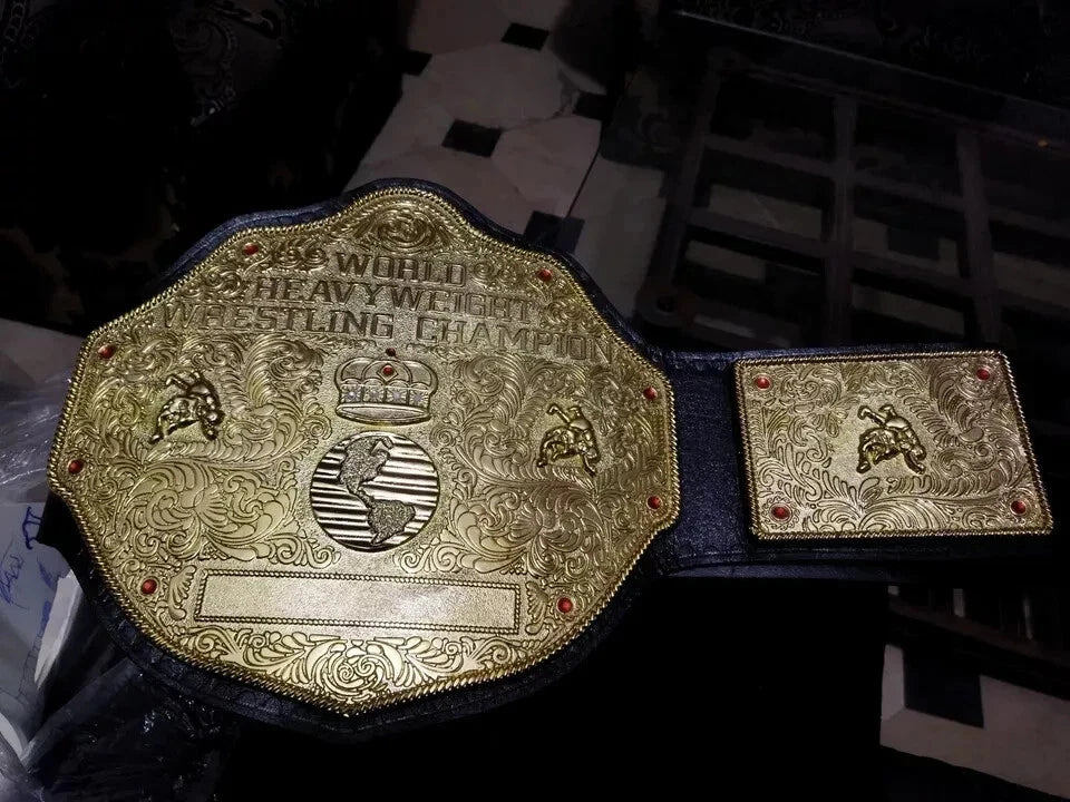 BIG GOLD World Heavyweight Championship Replica Tittle Belt Adult 4MM die-casted Black - Genuine Leather - Free Shipping