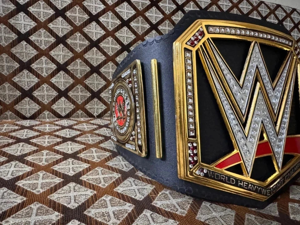 WORLD HEAVYWEIGHT UNIVERSAL CHAMPIONSHIP TITLE BRASS BELT BLACK ADULT SIZE 4MM ZINC