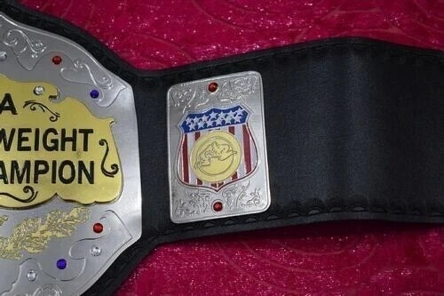 AWA WORLD HEAVYWEIGHT WRESTLING CHAMPIONSHIP 2MM AND 4MM  BRASS  METAL PLATES WITH DEEP EACHING ORIGINAL COWHIDE LEATHER STRAP BELT