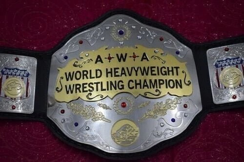 AWA WORLD HEAVYWEIGHT WRESTLING CHAMPIONSHIP 2MM AND 4MM  BRASS  METAL PLATES WITH DEEP EACHING ORIGINAL COWHIDE LEATHER STRAP BELT