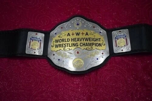 AWA WORLD HEAVYWEIGHT WRESTLING CHAMPIONSHIP 2MM AND 4MM  BRASS  METAL PLATES WITH DEEP EACHING ORIGINAL COWHIDE LEATHER STRAP BELT