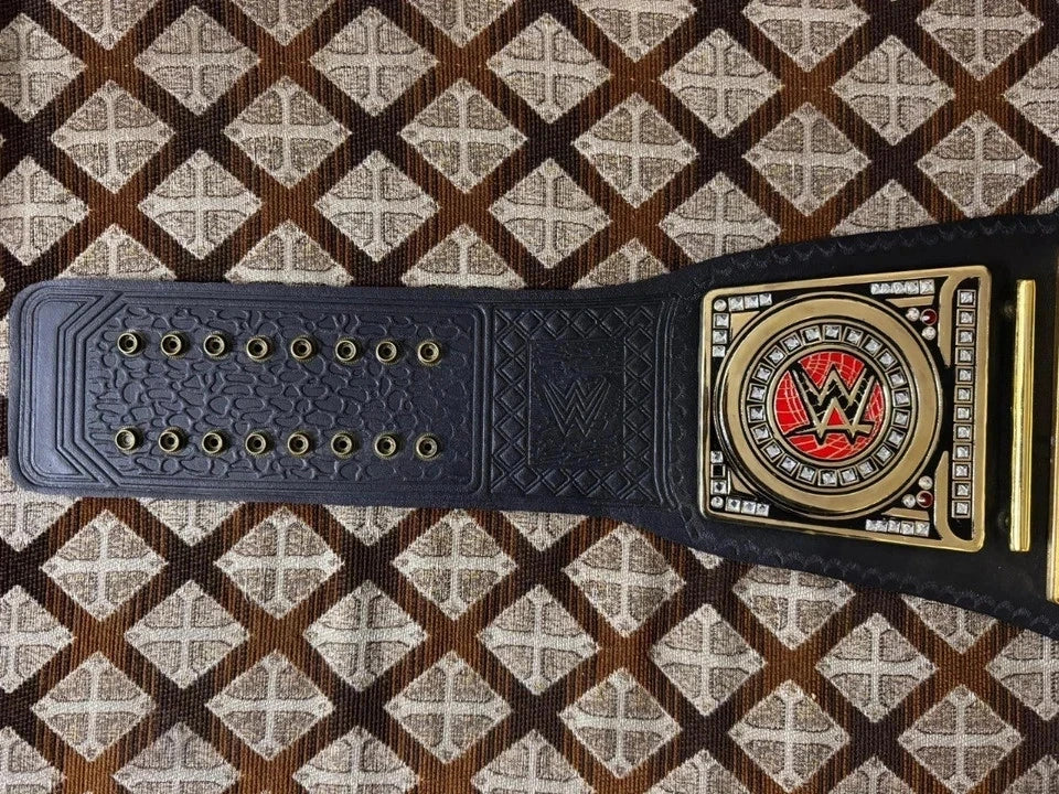 WORLD HEAVYWEIGHT UNIVERSAL CHAMPIONSHIP TITLE BRASS BELT BLACK ADULT SIZE 4MM ZINC
