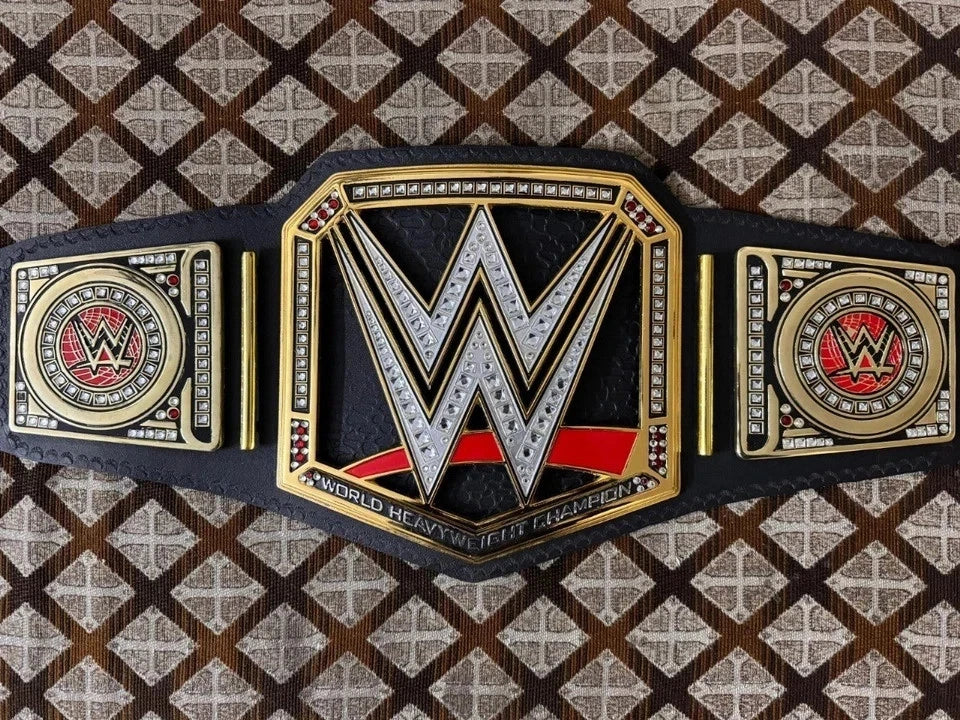 WORLD HEAVYWEIGHT UNIVERSAL CHAMPIONSHIP TITLE BRASS BELT BLACK ADULT SIZE 4MM ZINC
