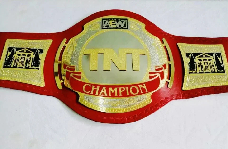 AEW TNT CHAMPION BELT BRASS PLATES 2MM BRASSTNT BELT AEW RED STRAP