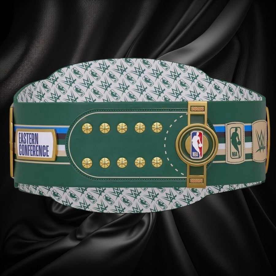 Green championship belt with NBA logo and Eastern Conference text on a white background