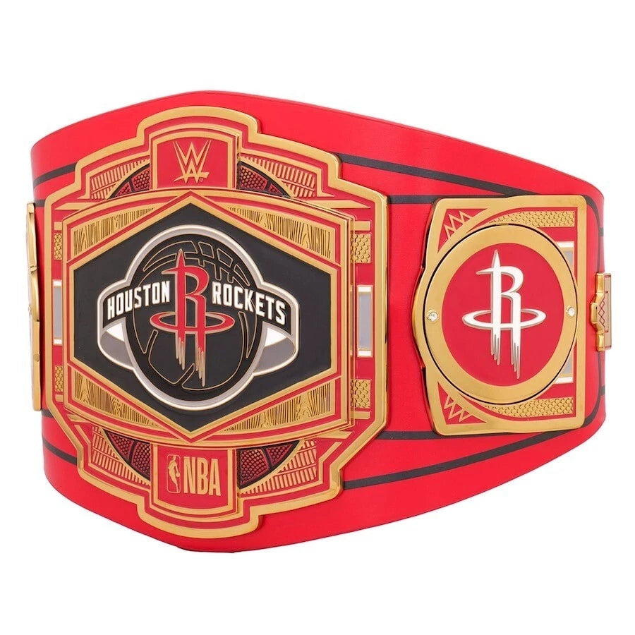 Houston Rockets NBA 2mm Championship Belt Gold Plated Real Leather