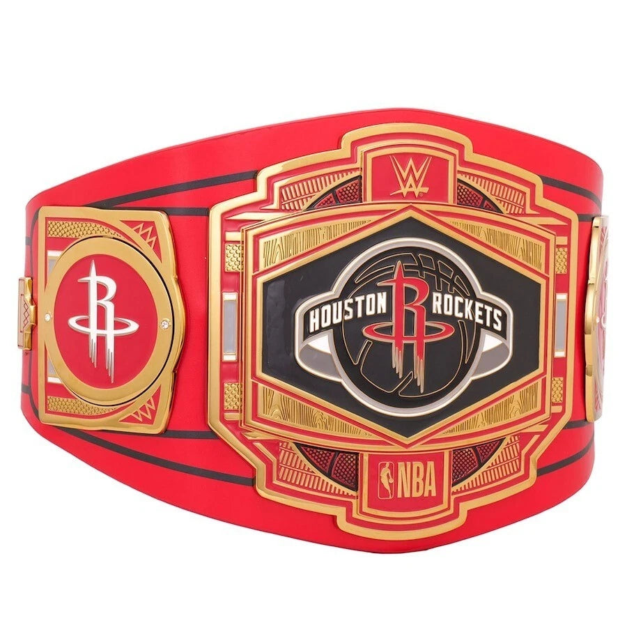 Houston Rockets NBA 2mm Championship Belt Gold Plated Real Leather