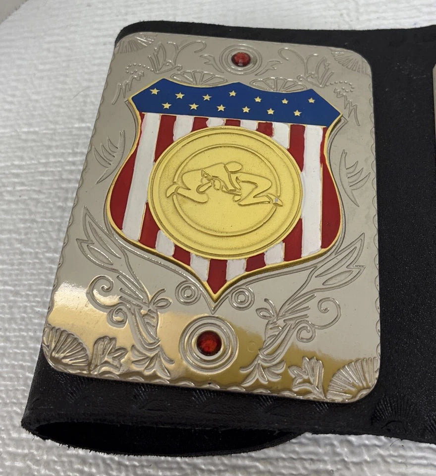 AWA WORLD HEAVYWEIGHT WRESTLING CHAMPIONSHIP 2MM AND 4MM  BRASS  METAL PLATES WITH DEEP EACHING ORIGINAL COWHIDE LEATHER STRAP BELT