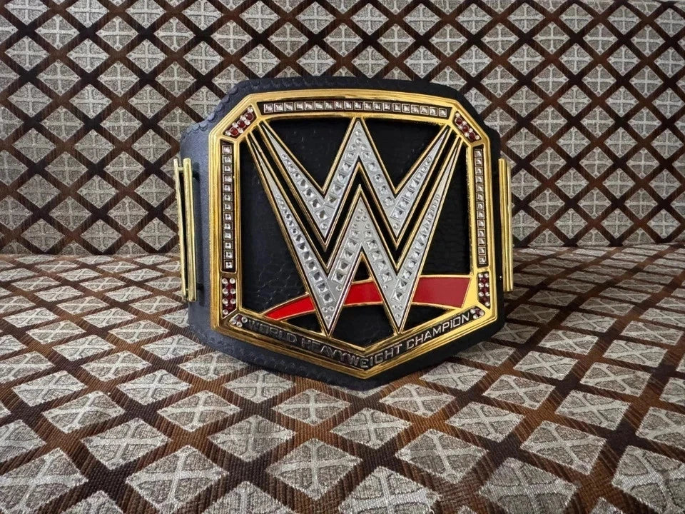 WORLD HEAVYWEIGHT UNIVERSAL CHAMPIONSHIP TITLE BRASS BELT BLACK ADULT SIZE 4MM ZINC