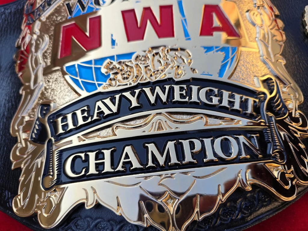 NWA World Heavyweight Wrestling Championship Belt CNC 3D 24K Gold Hand Tooling Leather