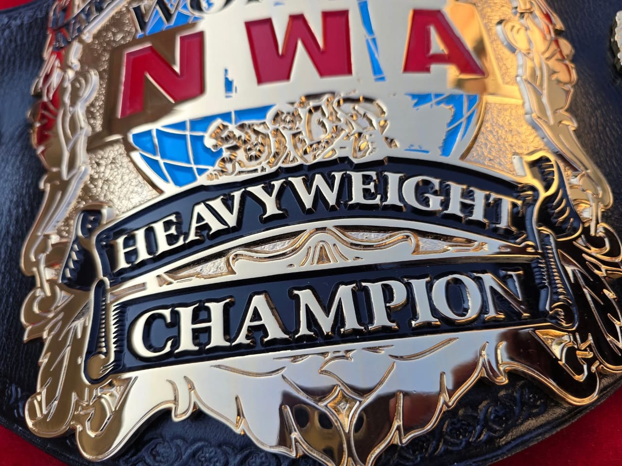 NWA World Heavyweight Wrestling Championship Belt CNC 3D 24K Gold Hand Tooling Leather