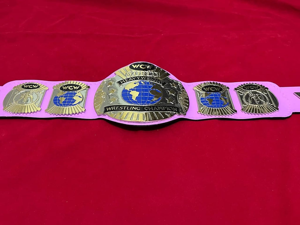 WCW World Heavyweight Championship Replica Adult Sized 4mm Plates Zinc - Classic White Strap - Free Shipping