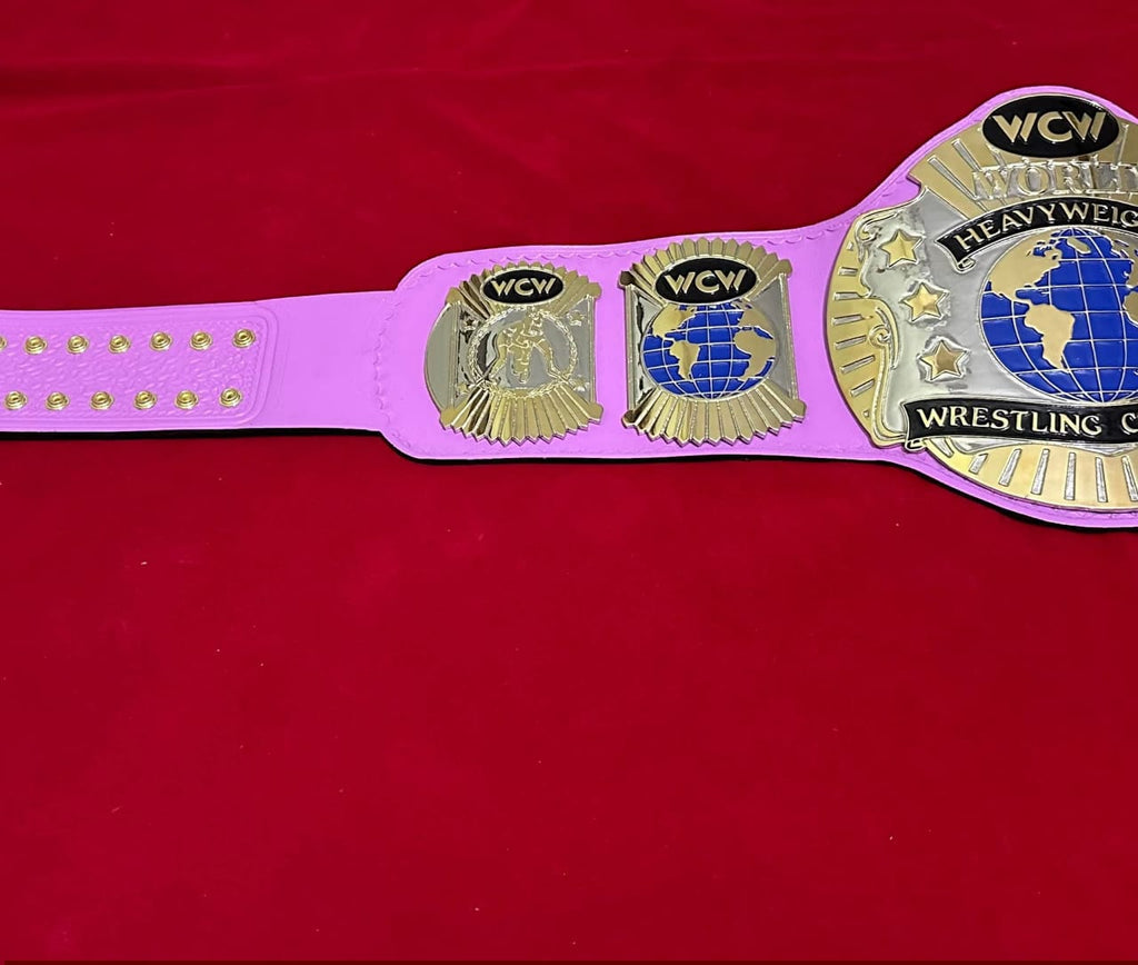 WCW World Heavyweight Championship Replica Adult Sized 4mm Plates Zinc - Classic White Strap - Free Shipping