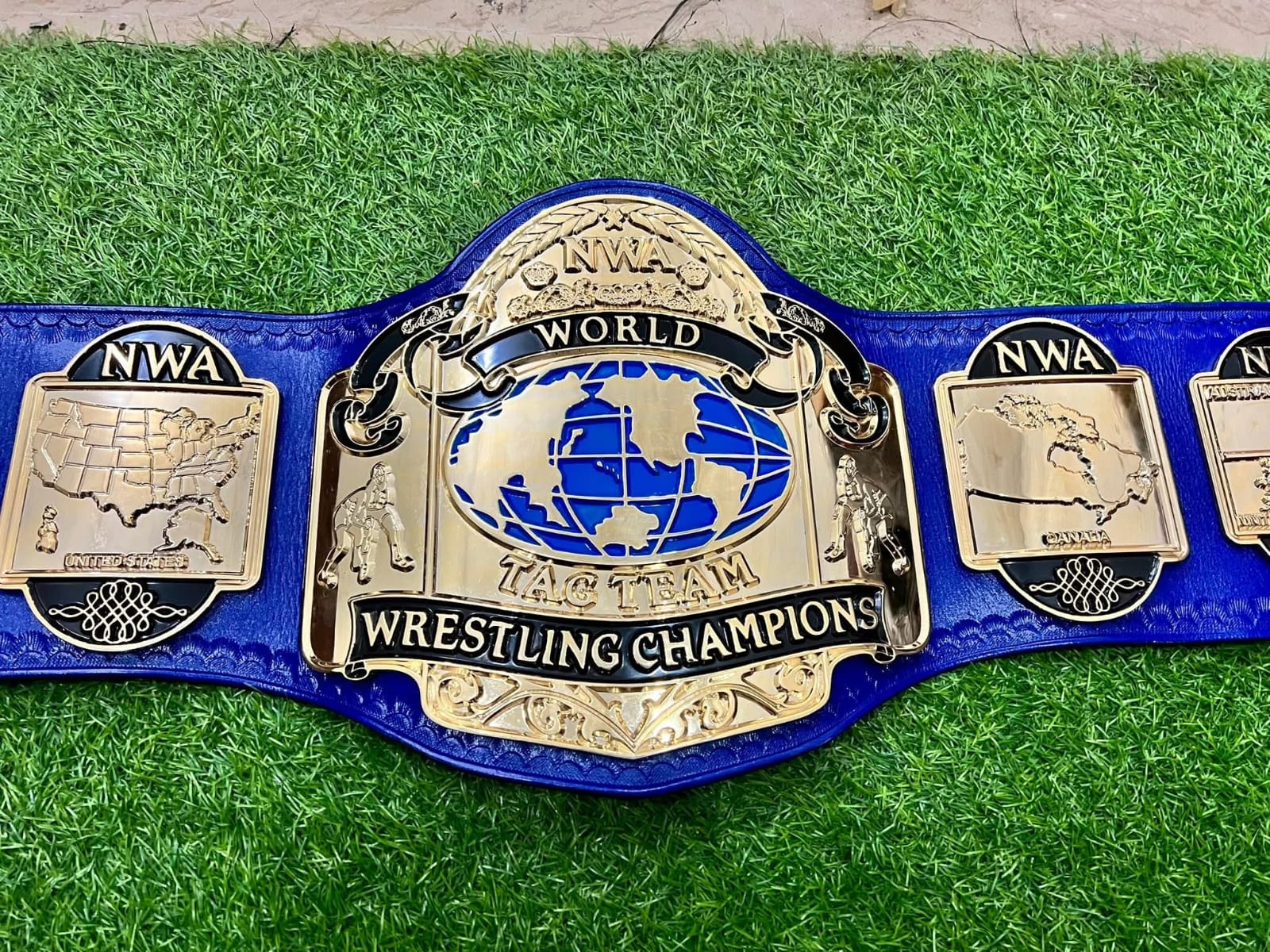 NWA WORLD TAG TEAM 24K GOLD CNC 3D Zinc Wrestling Championship Belt Adults Size