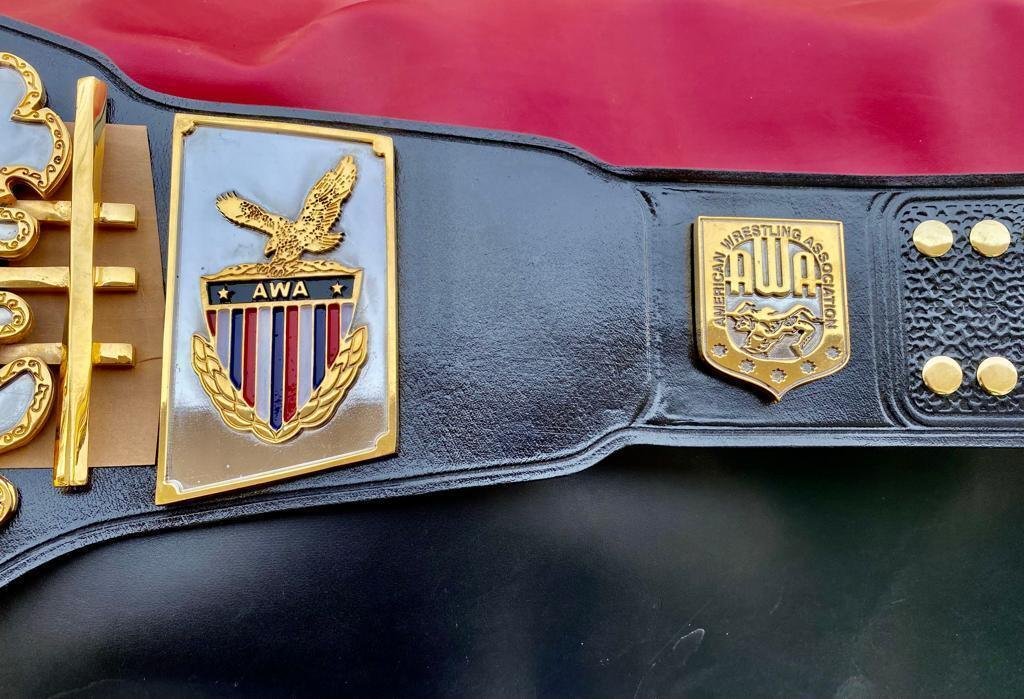 AWAWorldHeavyweight5_1-3 AWA Championship Belts - Premium Gold Plated Adult Size Replica - 100% Genuine Cowhide Leather