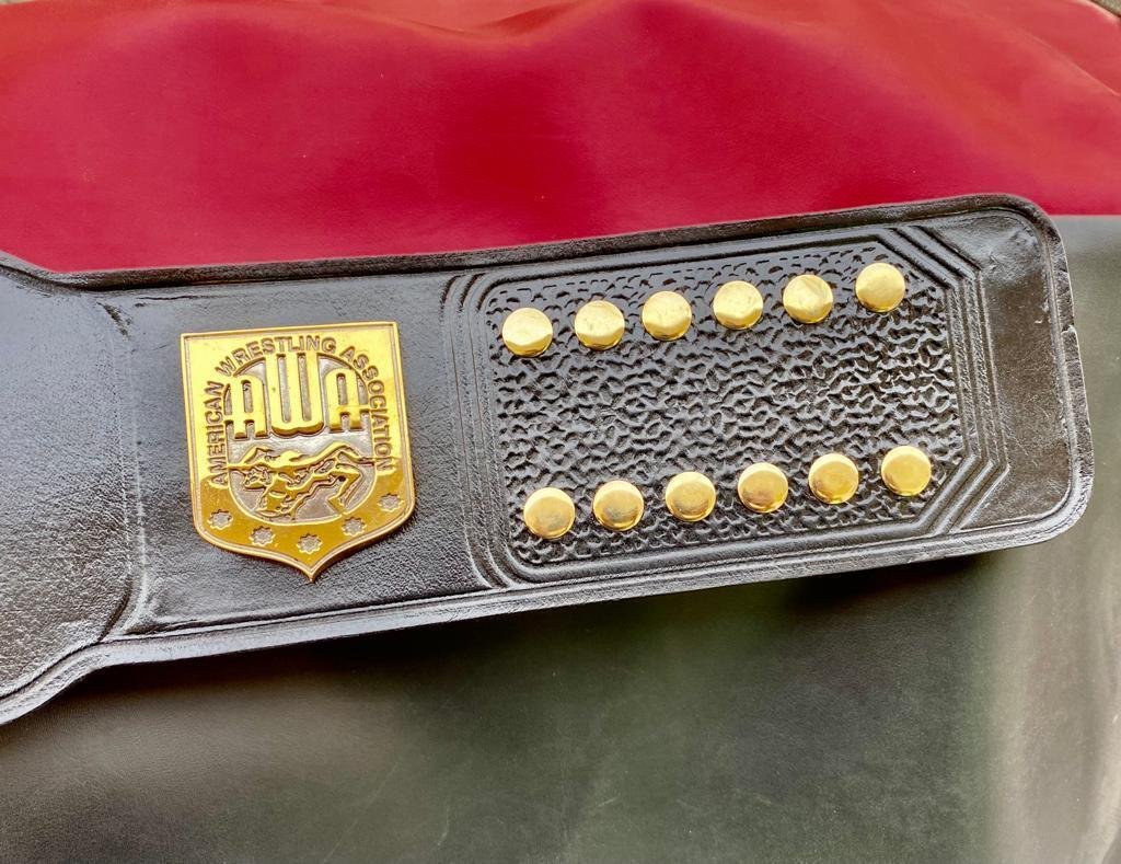 AWAWorldHeavyweight6-1 AWA Championship Belts - Premium Gold Plated Adult Size Replica - 100% Genuine Cowhide Leather