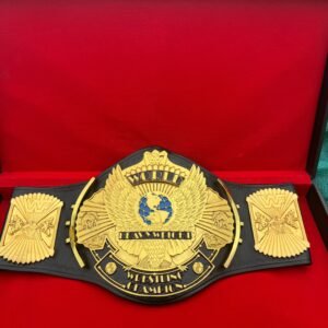 Wwf winged eagle 4mm zinc metal plates double lyre original cowhide leather strap with belt brief case