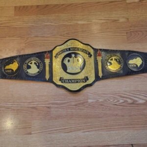 smoky mountain wrestling heavyweight title belt 4mm zinc 24k gold hand tooled leather strap