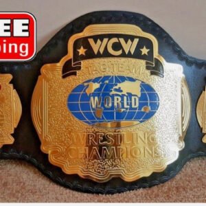 WCW World Tag Team Championship Belt 4mm zinc floppy hand tooled leather strap deep etching 24k gold