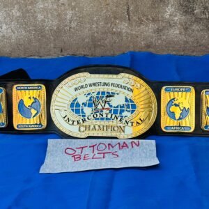 WWF Intercontinental Championship Replica Belt 4mm Zinc 24kt Gold Adult size replica hand tooled original cowhide leather strap