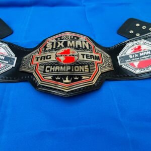 ROH Six Man Tag Team Championship Replica Belt – 4mm Zinc Plates | 24K Gold Plated | Hand Tooled Genuine Leather Adult size wrestling belt