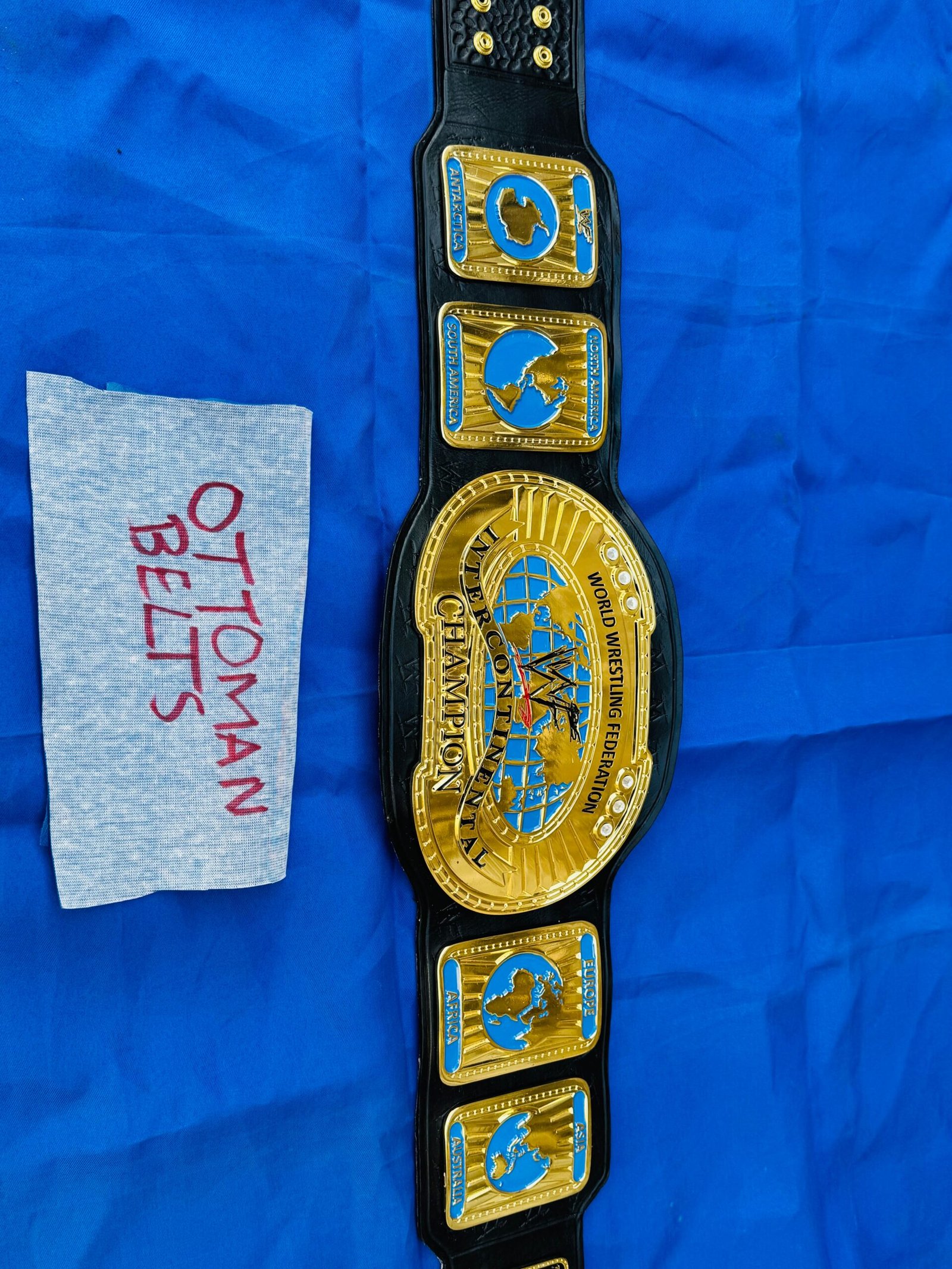 IMG_5551 WWF Intercontinental Championship Replica Belt 4mm Zinc 24kt Gold Adult size replica hand tooled original cowhide leather strap - Image 5