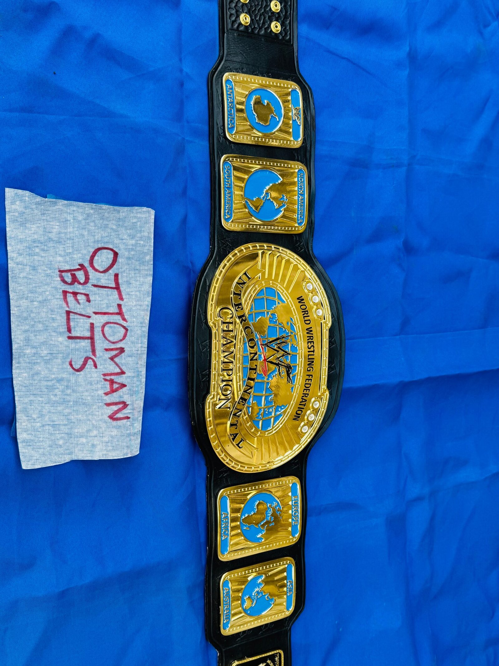 IMG_5552 WWF Intercontinental Championship Replica Belt 4mm Zinc 24kt Gold Adult size replica hand tooled original cowhide leather strap - Image 9