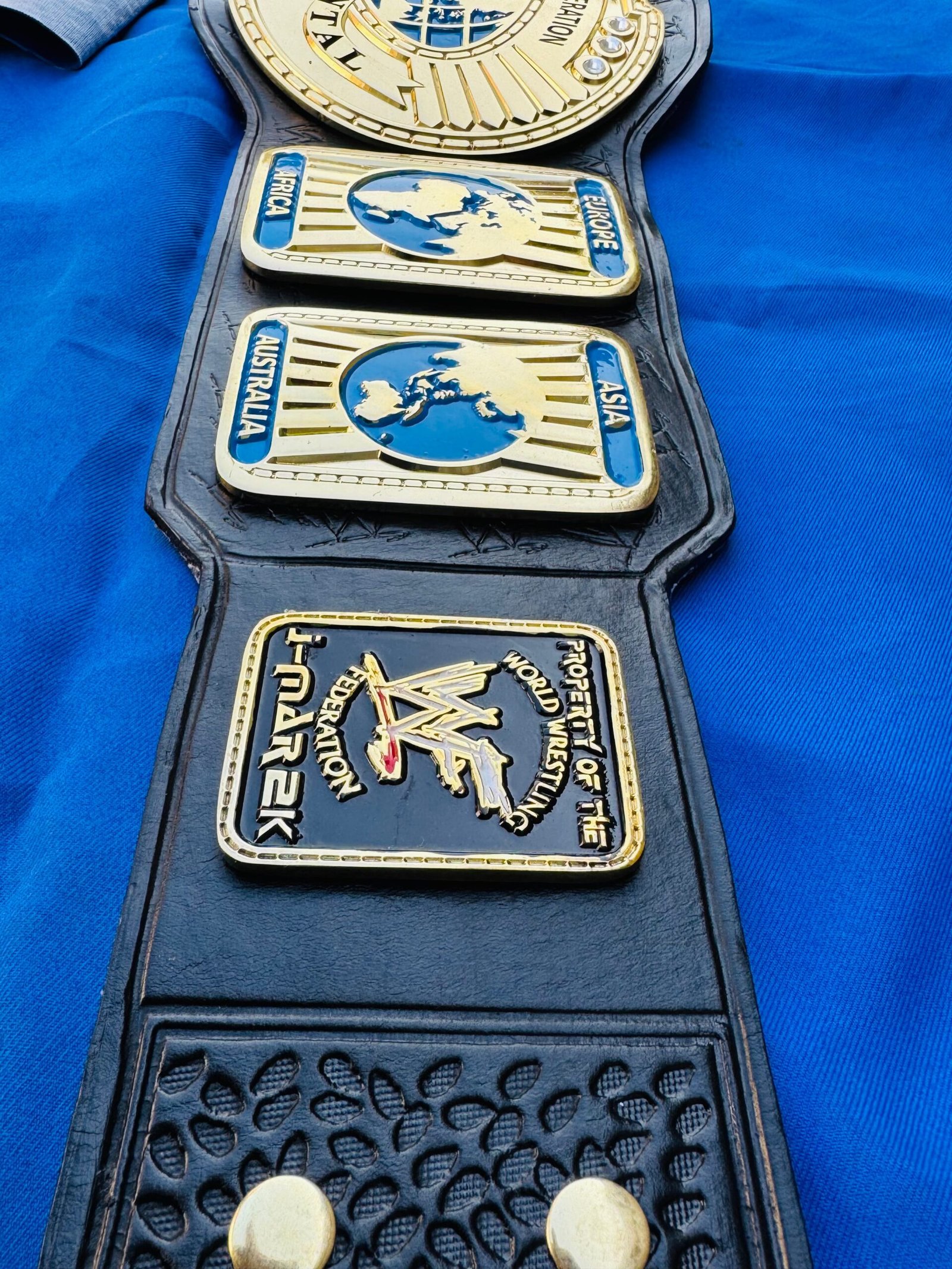 IMG_5558 WWF Intercontinental Championship Replica Belt 4mm Zinc 24kt Gold Adult size replica hand tooled original cowhide leather strap - Image 8