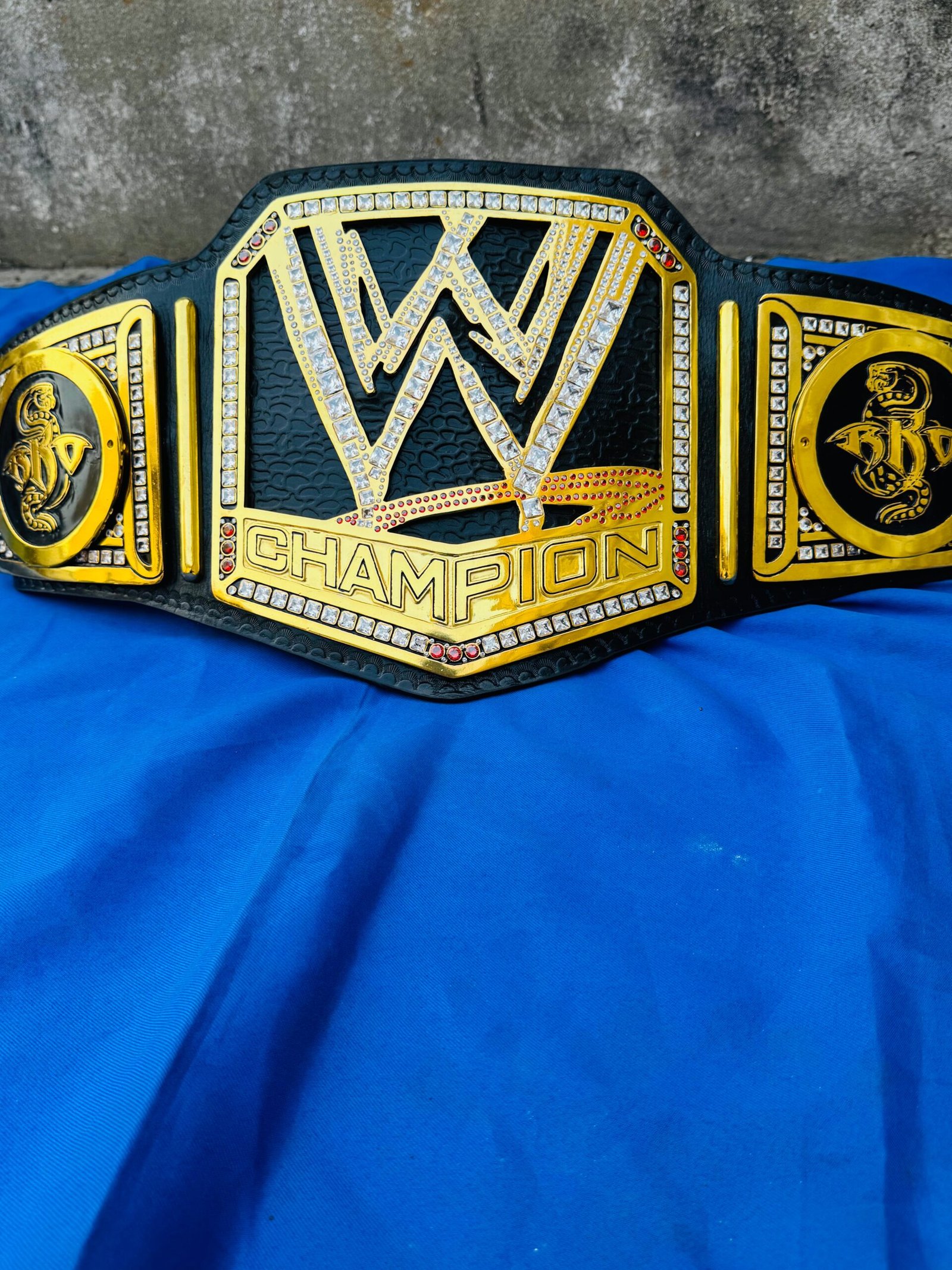IMG_5767 Randy Orton WWE Championship Belt – Adult Size, 4MM Zinc, 24K Gold Plated, Double Lyre, CZ Stones & Genuine Cowhide Leather