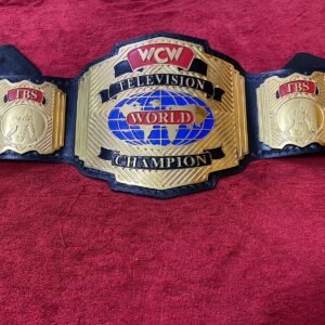 WCW Television Heavyweight 4mm Championship Belt Gold Plated Real Leather - High-Density Brass Alloy Plates