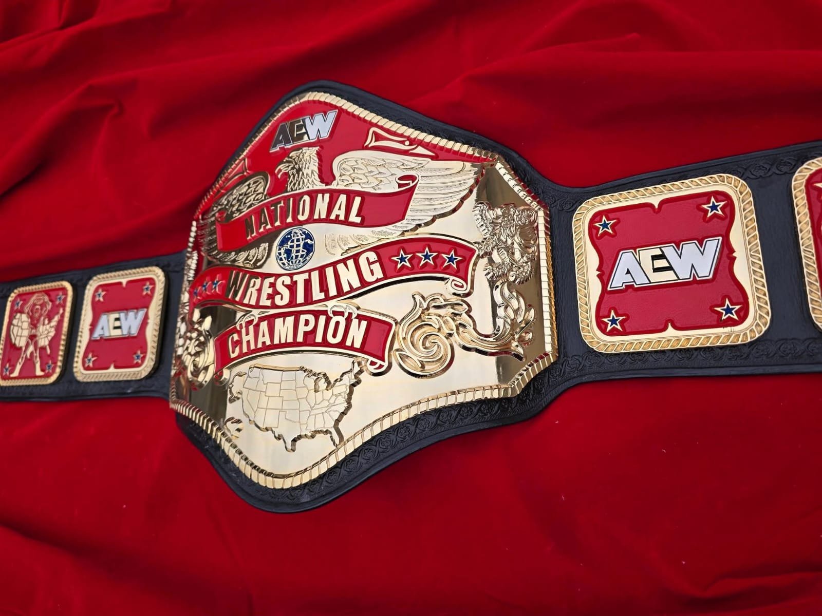 am_1 Premium CNC 3D AEW National Championship Belt Adults 4MM 24K Gold Real Leather Hand Tooling - Image 2