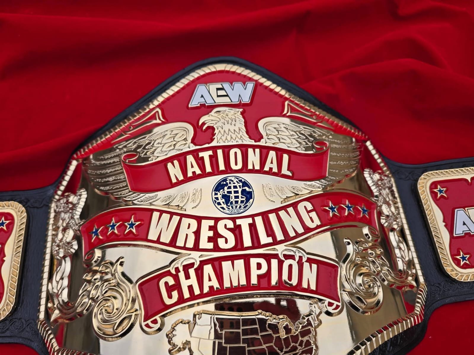 am_2 Premium CNC 3D AEW National Championship Belt Adults 4MM 24K Gold Real Leather Hand Tooling