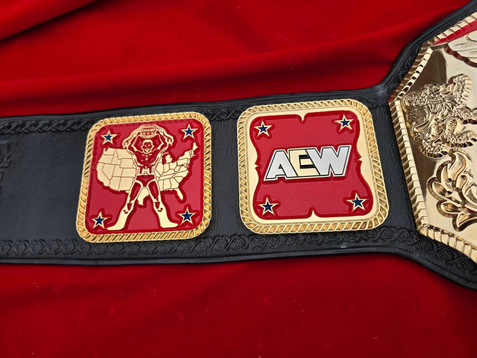 am_3 Premium CNC 3D AEW National Championship Belt Adults 4MM 24K Gold Real Leather Hand Tooling - Image 3