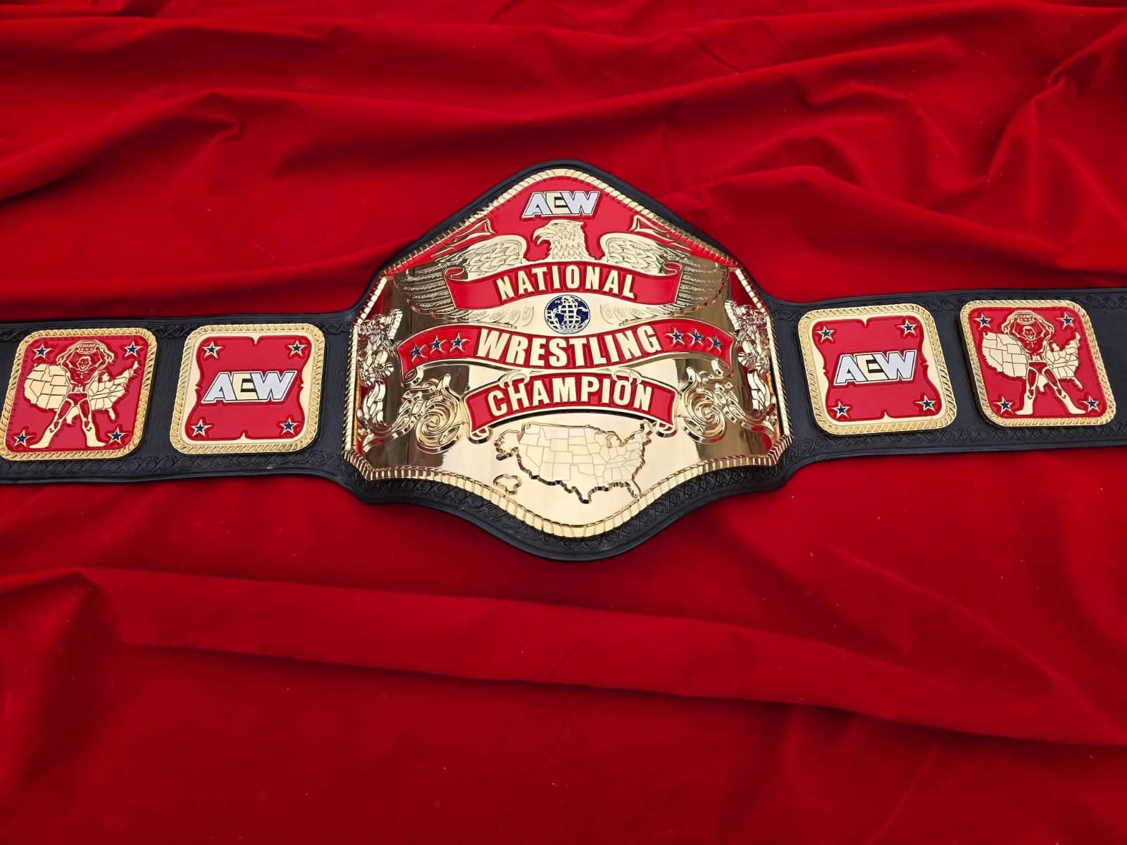 am_4 Premium CNC 3D AEW National Championship Belt Adults 4MM 24K Gold Real Leather Hand Tooling - Image 4