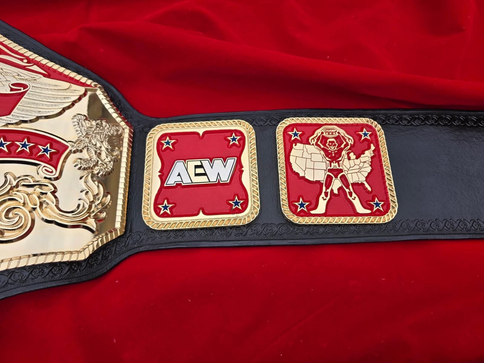 am_5 Premium CNC 3D AEW National Championship Belt Adults 4MM 24K Gold Real Leather Hand Tooling - Image 5