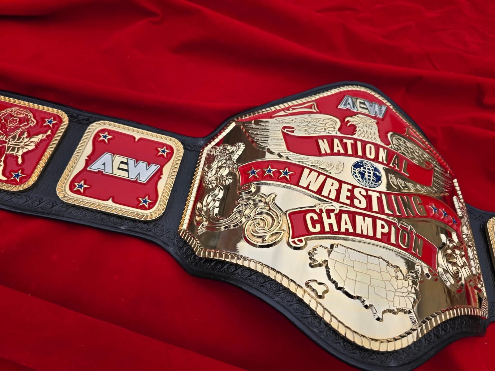 am_7 Premium CNC 3D AEW National Championship Belt Adults 4MM 24K Gold Real Leather Hand Tooling - Image 7