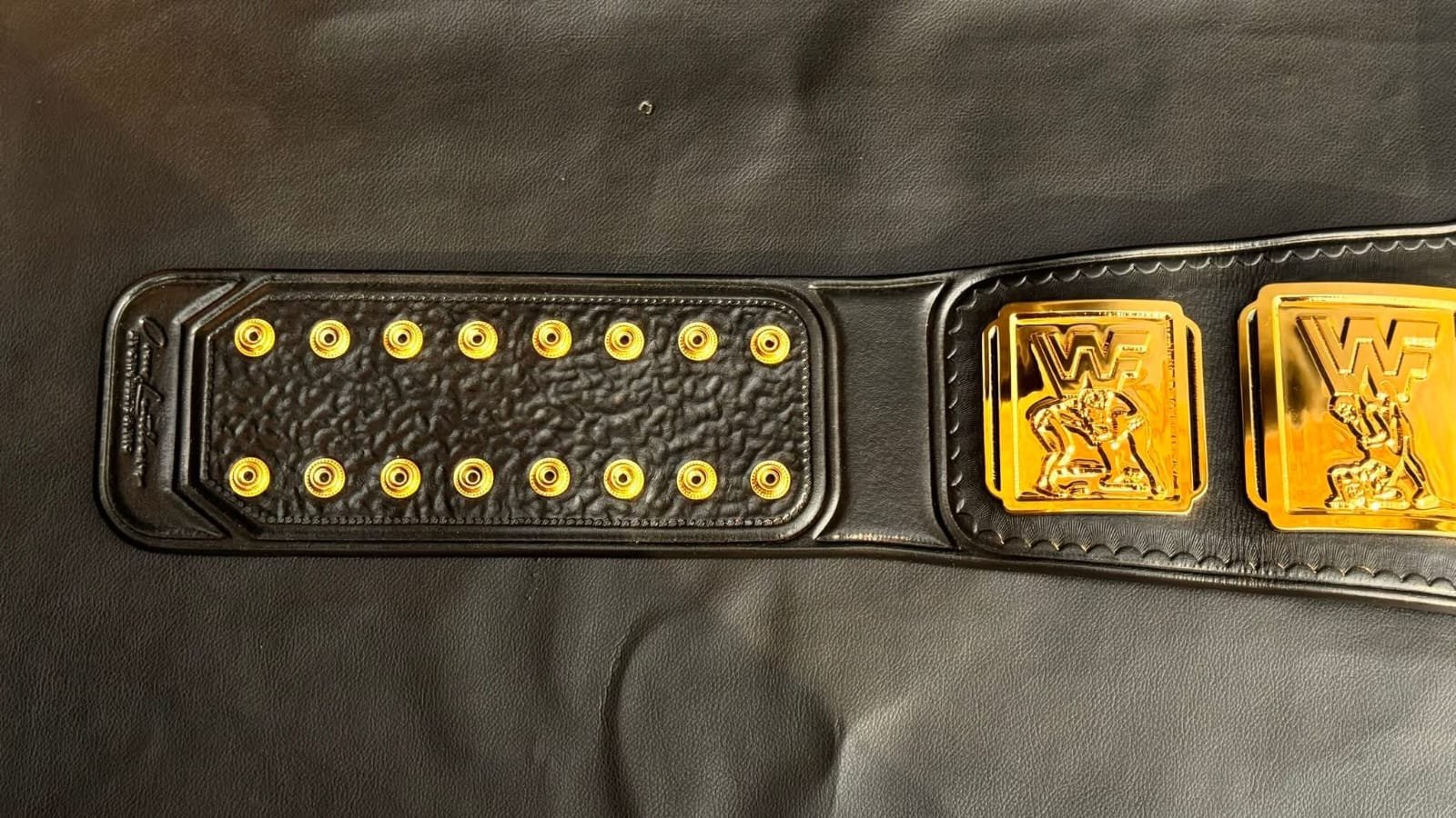 as_2 Premium CNC 3D WWF Intercontinental Heavyweight Championship replica belt 24k gold-plated plates and a black leather strap hand tooling - Image 3
