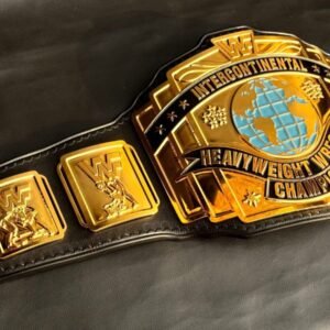 Premium CNC 3D WWF Intercontinental Heavyweight Championship replica belt 24k gold-plated plates and a black leather strap hand tooling
