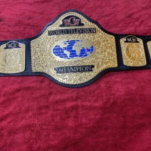WCW World Television Championship Belt Adult Size 4mm Zinc - Gold Plating - 100% Genuine Cowhide Leather Strap