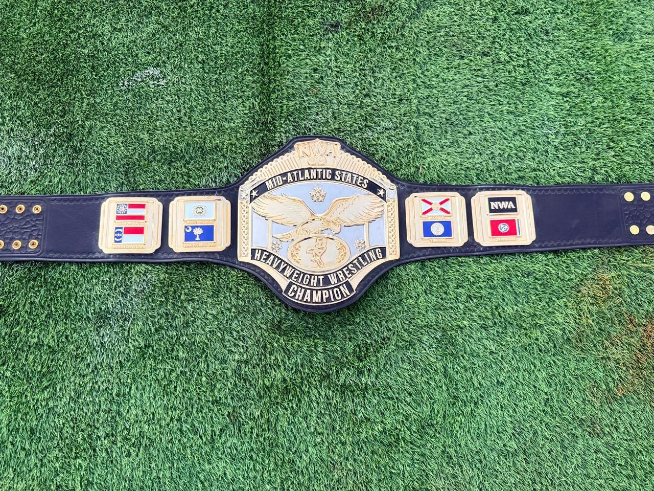 ay_2 Premium CNC 3D NWA Mid-Atlantic Heavyweight Championship belt 24K Gold Dual Adults Size - Image 2