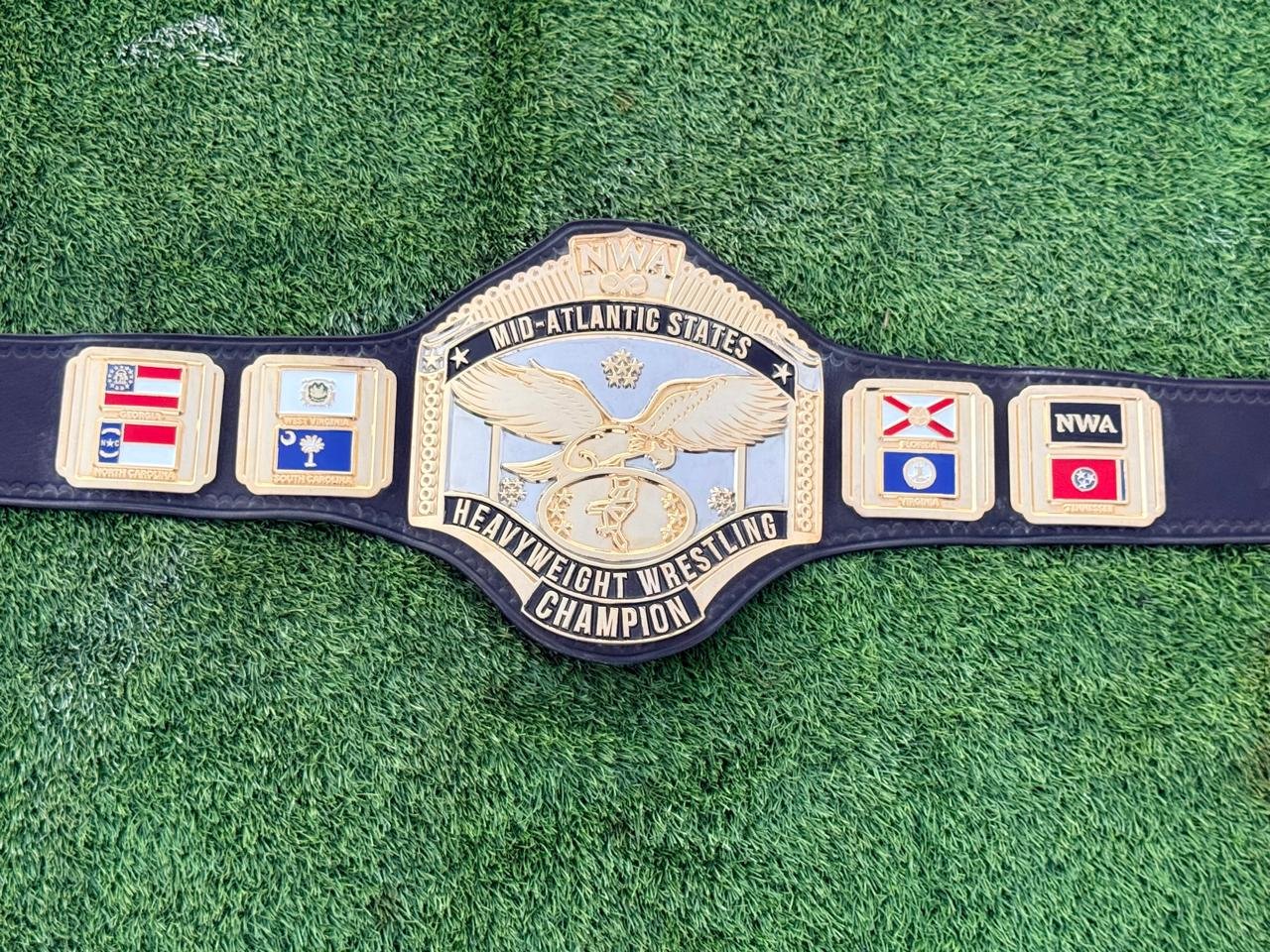 ay_3 Premium CNC 3D NWA Mid-Atlantic Heavyweight Championship belt 24K Gold Dual Adults Size - Image 3