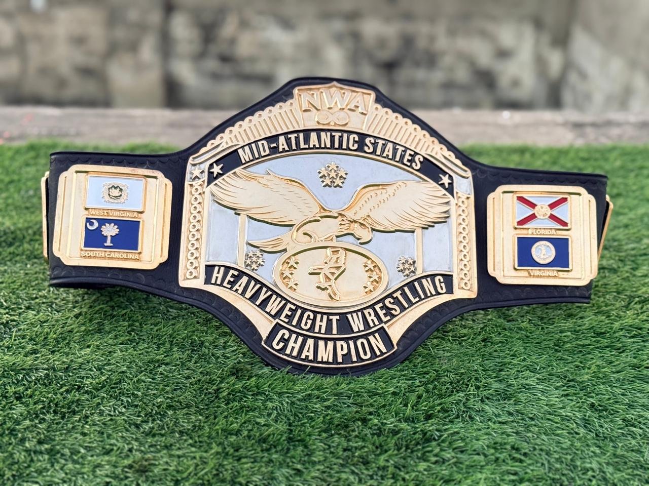 ay_6 Premium CNC 3D NWA Mid-Atlantic Heavyweight Championship belt 24K Gold Dual Adults Size - Image 6